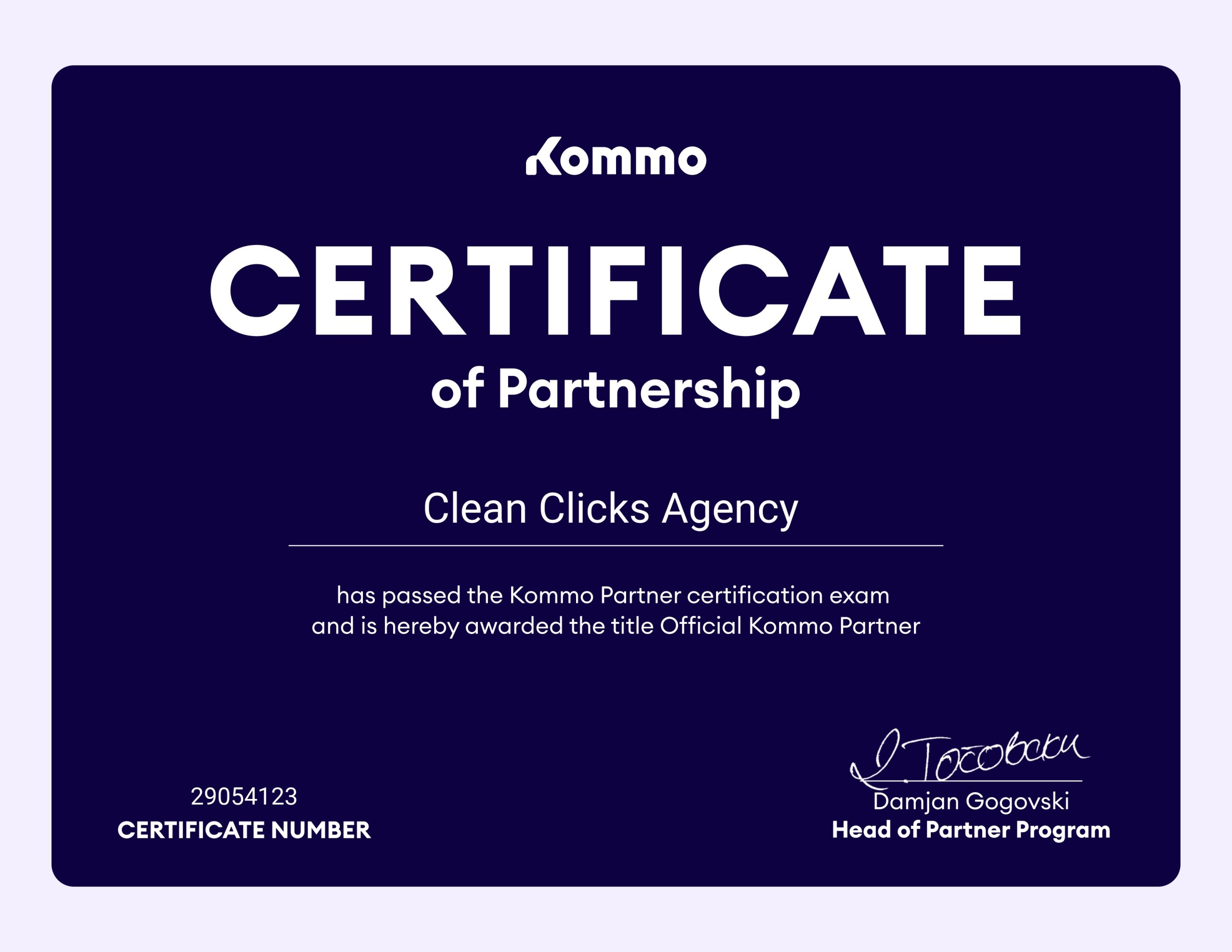 kommo Partner Certificate